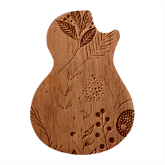 Leaves Pattern Flora Guitar Shape Wood Guitar Pick Holder Case And Picks Set