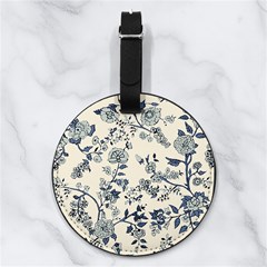 Blue Vintage Background Nappa Leather Luggage Tag Round