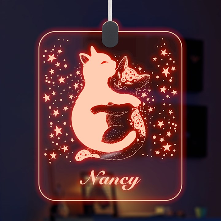 Personalized Cat Lover Couple Name LED Acrylic Ornament