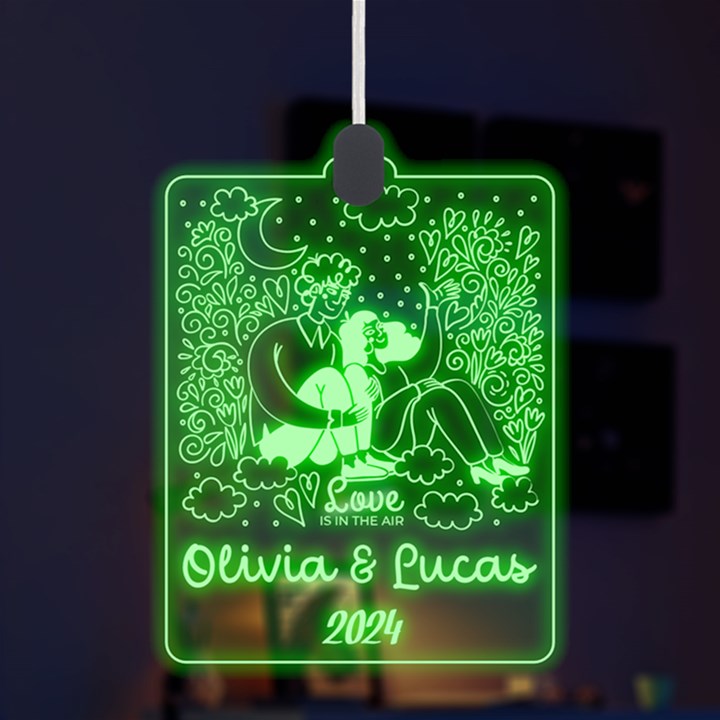 Personalized Couple Illustration Valentine Day Names Any Text LED Acrylic Ornament LED Acrylic Ornament