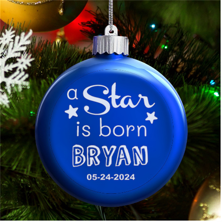 Personalized New Birth Baby Name LED Glass Round Ornament