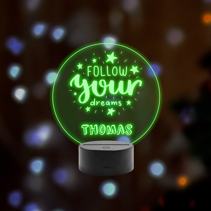 Personalized Name Circle Slogan Remote LED Acrylic Message Display (Black Round Stand) 