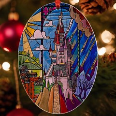 Castle Building Stained Glass Uv Print Acrylic Ornament Oval