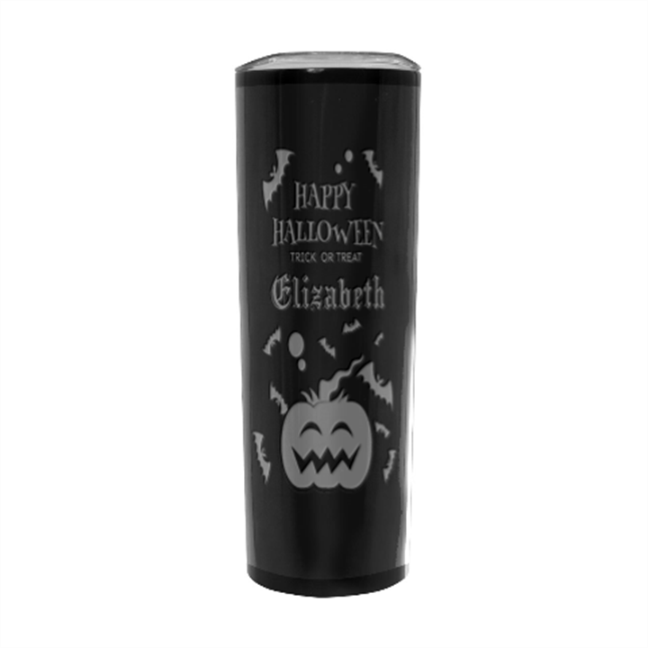 Personalized Halloween Pumpkin Bat Name Any Text Stainless Steel Travel Tumbler 20oz Stainless Steel Travel Tumbler (Black)