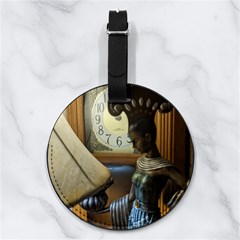 Erte Figurine And A Clock Nappa Leather Luggage Tag Round