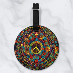 Peace Abstract Pattern Creative Drawing Nappa Leather Luggage Tag Round