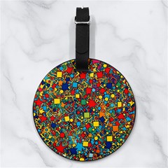 Shapes Pattern Nappa Leather Luggage Tag Round