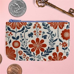 Retro Scandinavian Nordic Flowers Pattern 3 Large Coin Purse
