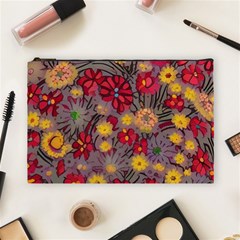 Mid Century Retro Floral 1970s 1960s Pattern 90 Cosmetic Bag (large)