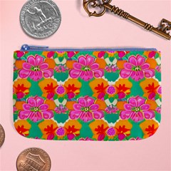 Retro 40s 50s Mexico Flowers Pattern Large Coin Purse