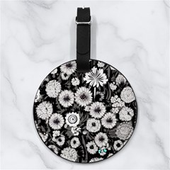 Mid Century Retro Floral 1970s 1960s Pattern 87 Mid Century Retro Floral 1970s 1960s Pattern 86 Nappa Leather Luggage Tag Round