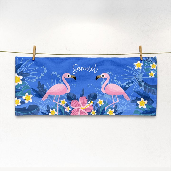 Personalized Tropical Summer Flamingo Name Any Text Hand Towel Hand Towel