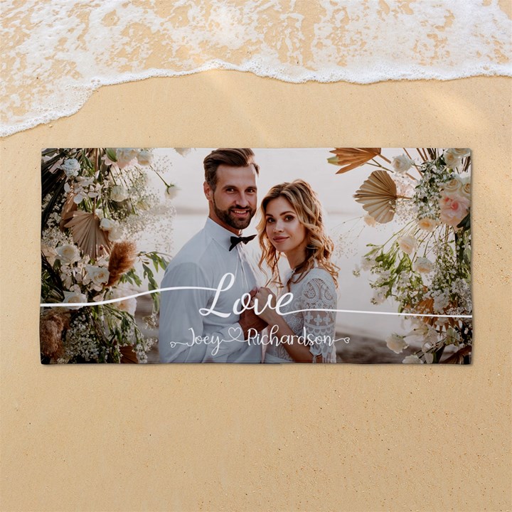 Custom Love Couple Wedding Any Text Name 54 X27  Super Absorbent Beach Towel	