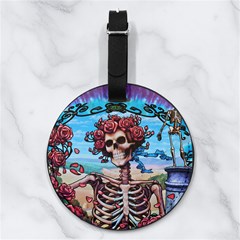 Grateful Dead Hippie Peace Roses Rock Music Legend Nappa Leather Luggage Tag Round