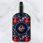 Floral Any Text Name Nappa Leather Luggage Tag Rectangle Front