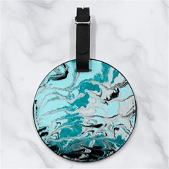Fluid Turquoise Nappa Leather Luggage Tag Round