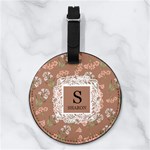 Custom Floral Initial Name Nappa Leather Luggage Tag Round Front