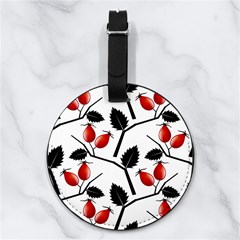 Rose Hip Pattern Branches Autumn Nappa Leather Luggage Tag Round