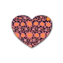Mid Century Retro Floral 1970s 1960s Pattern 74 Rubber Coaster (heart)