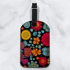 Mid Century Retro Floral 1970s 1960s Pattern 77 Nappa Leather Luggage Tag Rectangle