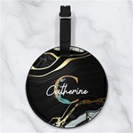 Custom Marble Initial Name Any Text Nappa Leather Luggage Tag Round Front