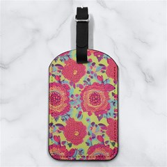 Mid Century Retro Floral 1970s 1960s Pattern 82 Nappa Leather Luggage Tag Rectangle