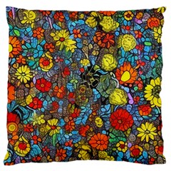 Mid Century Retro Floral 1970s 1960s Pattern 56 Large Cushion Case (one Side)