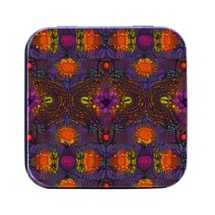 Mid Century Retro Floral 1970s 1960s Pattern 67 Square Metal Box (black)