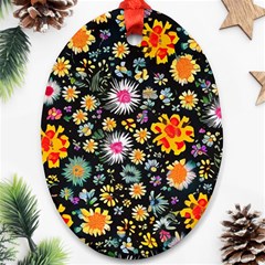 Mid Century Retro Floral 1970s 1960s Pattern 57 Ornament (oval)