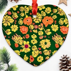 Mid Century Retro Floral 1970s 1960s Pattern 68 Heart Ornament (two Sides)