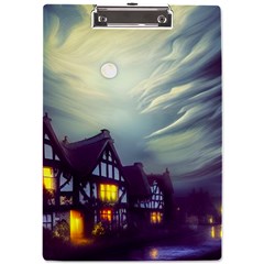 Village Moon Cloudy Historical Tudor Architecture Houses Town Night Windows City A4 Acrylic Clipboard