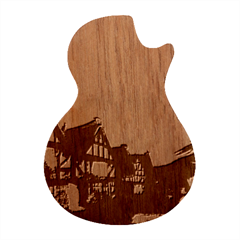 Village Moon Cloudy Historical Tudor Architecture Houses Town Night Windows City Guitar Shape Wood Guitar Pick Holder Case And Picks Set