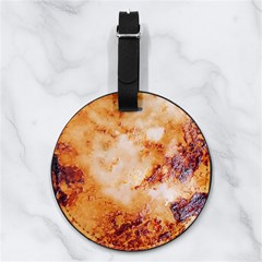 Burnt Paper Texture Print Design Nappa Leather Luggage Tag Round